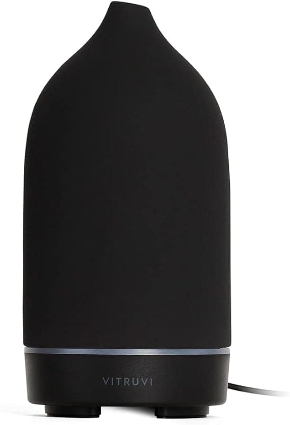 Vitruvi Stone Diffuser, Ceramic Ultrasonic Essential Oil Diffuser for Aromatherapy, Black, 90ml Capacity