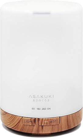 ASAKUKI 300ml Essential Oil Diffuser, Wood Grain Ultrasonic Cool Mist Aromatherapy Vaporizer Fragrant Humidifier, 3 Timers and Auto-Off Safety Switch, 7 LED Light Colors for Home Office