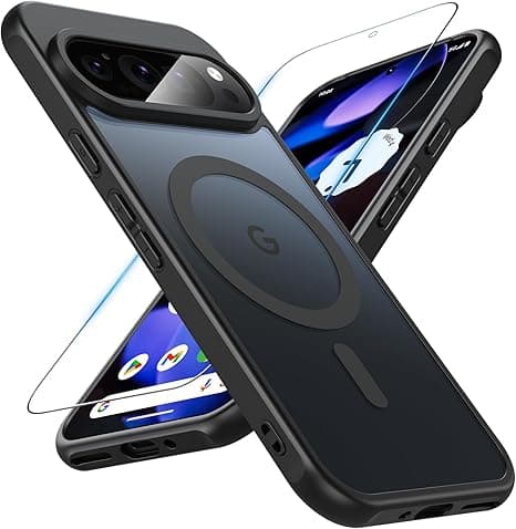 ottpluscase for Google Pixel 9 / Pixel 9 Pro Case with Screen Protector, [Magnetic Translucent Back],Military Grade Shockproof Drop Protection Slim Bumper Cover Phone Case for Pixel 9/9 Pro, Black