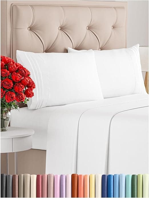 Queen Size 4 Piece Sheet Set - Comfy Breathable & Cooling Sheets - Hotel Luxury Bed Sheets for Women & Men - Deep Pockets, Easy-Fit, Extra Soft & Wrinkle Free Sheets - White Oeko-Tex Bed Sheet Set